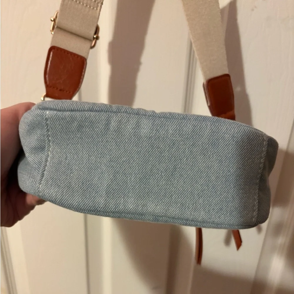 Denim Camera Crossbody Bag with Tan Strap - Picture 7 of 10